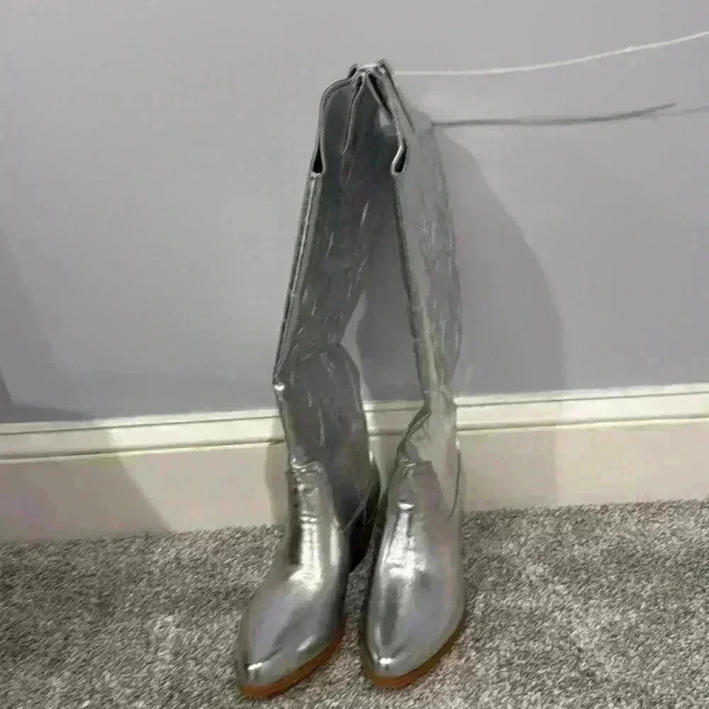 Metallic Silver Cowboy Boots- Multiple Sizes
